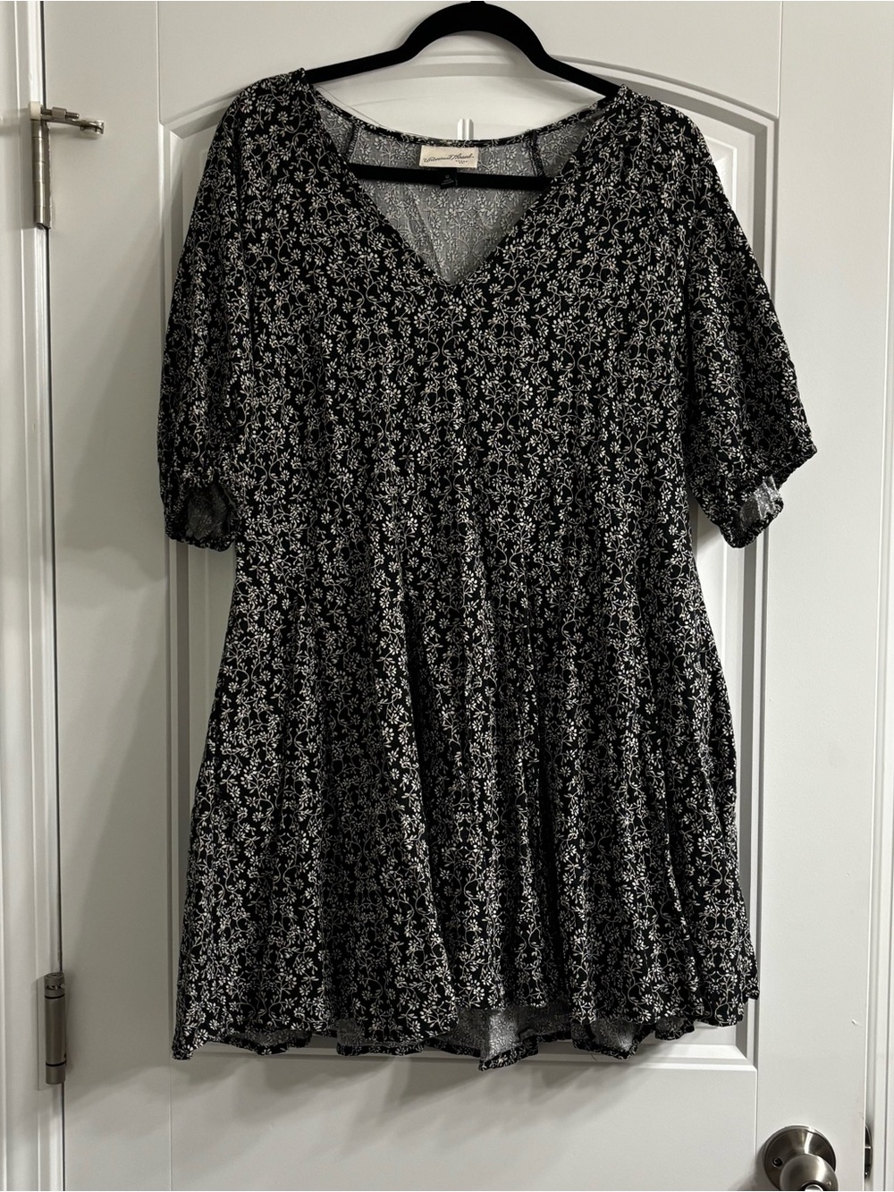 Universal Thread Black Mini Dress with White Floral Print